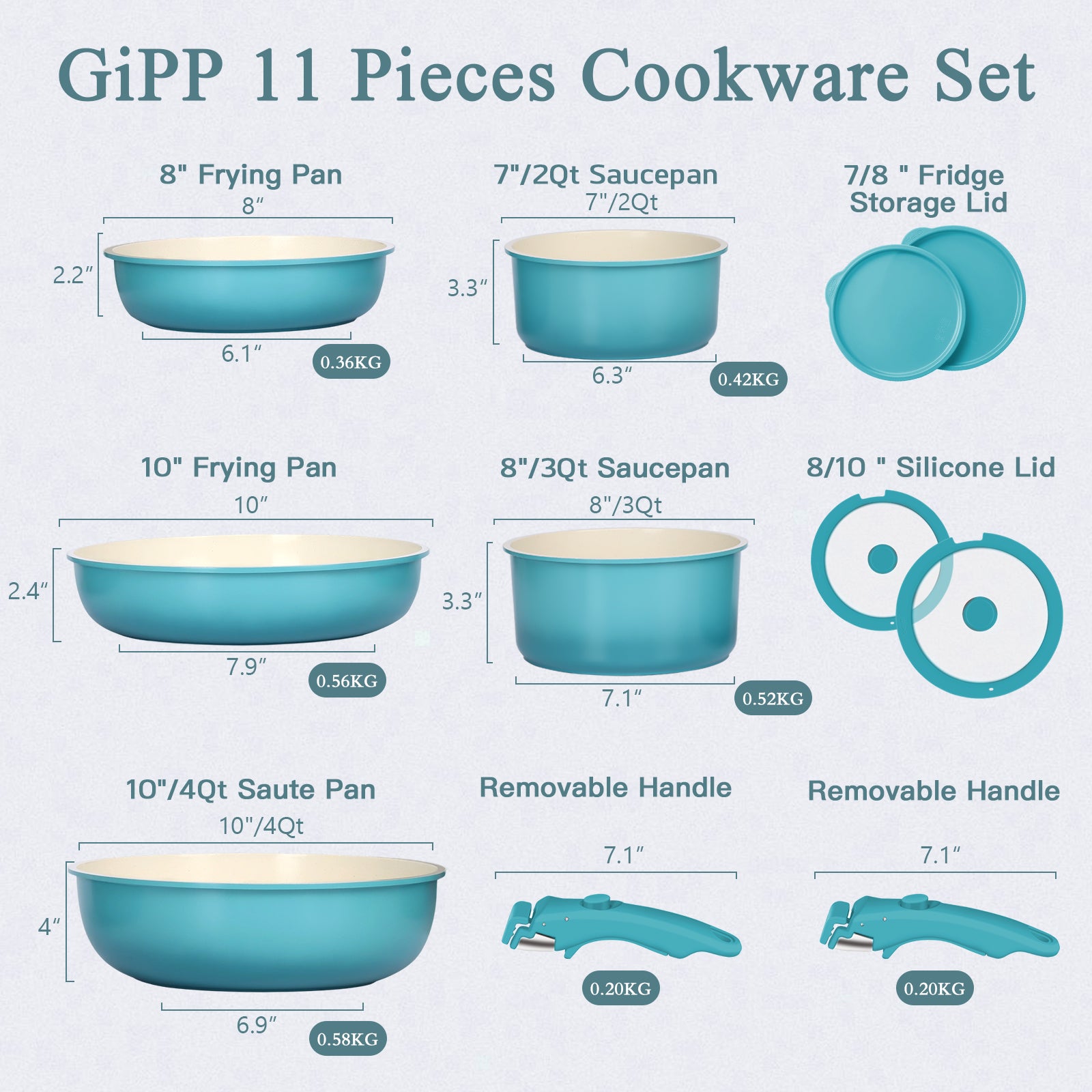 GIPP 11pcs Ceramic Cookware Sets, Pots and Pans Set Non Stick with Removable Handle, Oven & Dishwasher Safe,Induction Cookware, Kitchen Cooking Set for RV Trips and Camping