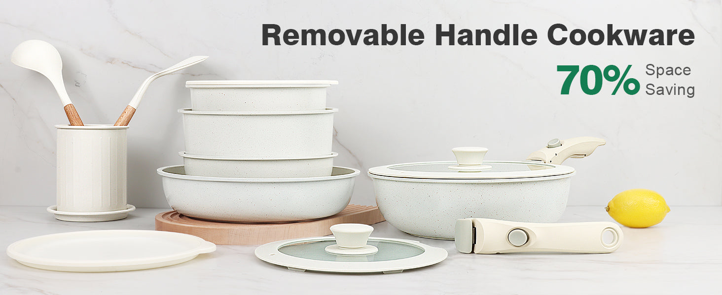 GiPP Pots and Pans Set Non Stick - 10 Pcs White Granite Kitchen Cookware Sets Nonstick Induction Cookware Non-toxic Cooking Pan Set with Lids, PFOS and PFOA Free - GiPP Kitchenware