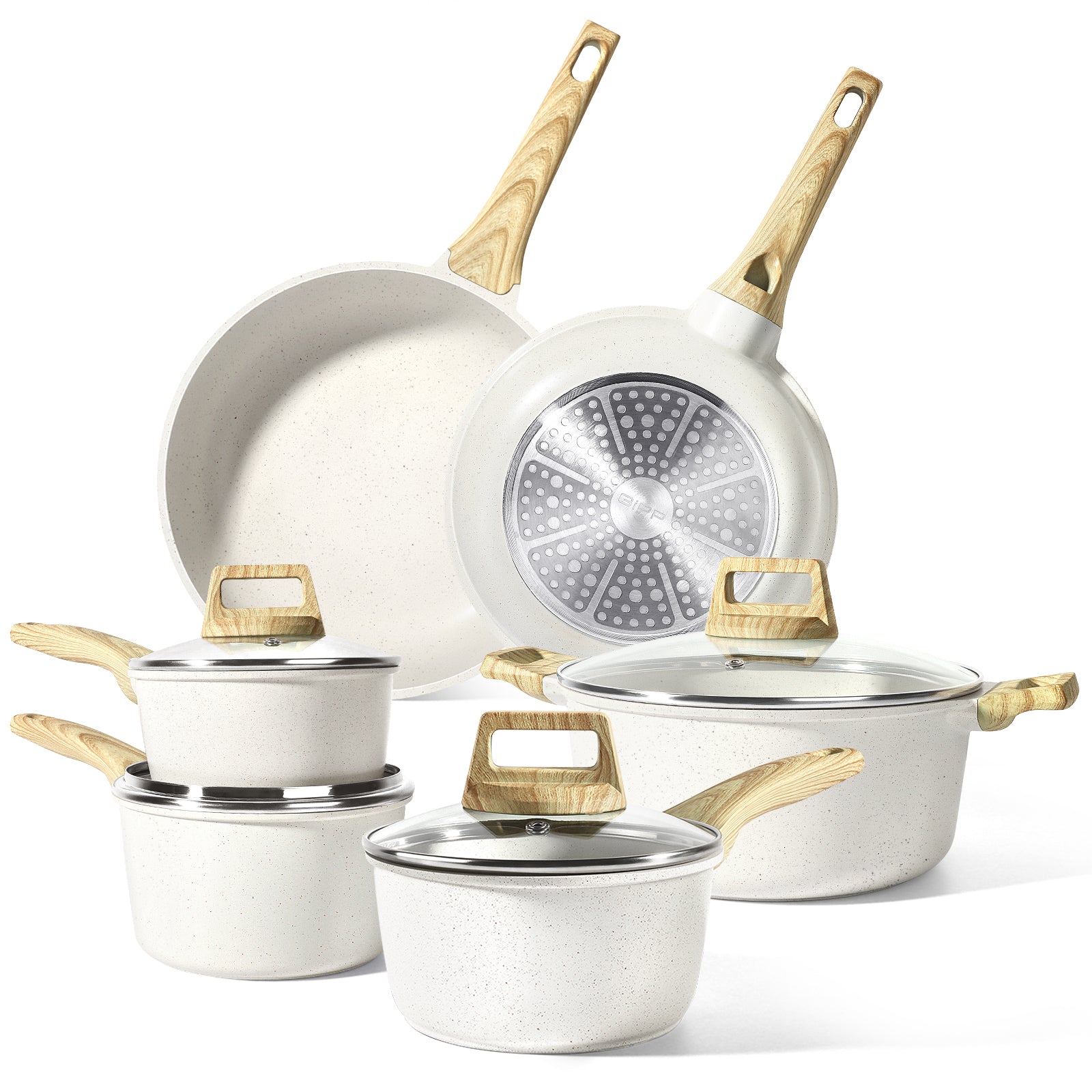 GiPP 10Pcs Nonstick White Granite Pots and Pans Set, PFOS-Free