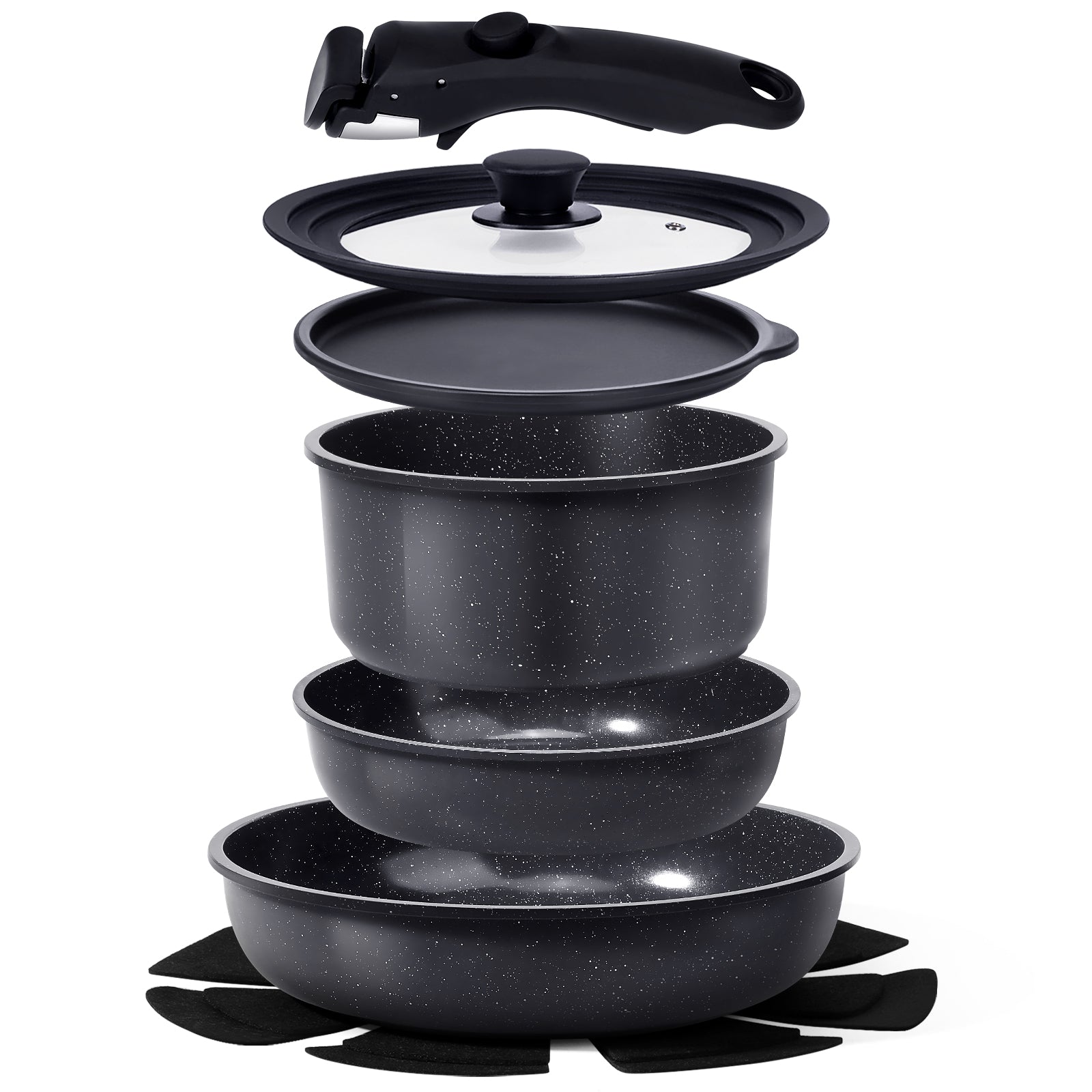 GIPP 8pcs Cookware Sets with Removable Handle, Ceramic Cookware Sets Oven & Dishwasher Safe,Pots and Pans Set Non Stick,Induction Cookware,Kitchen Cooking set