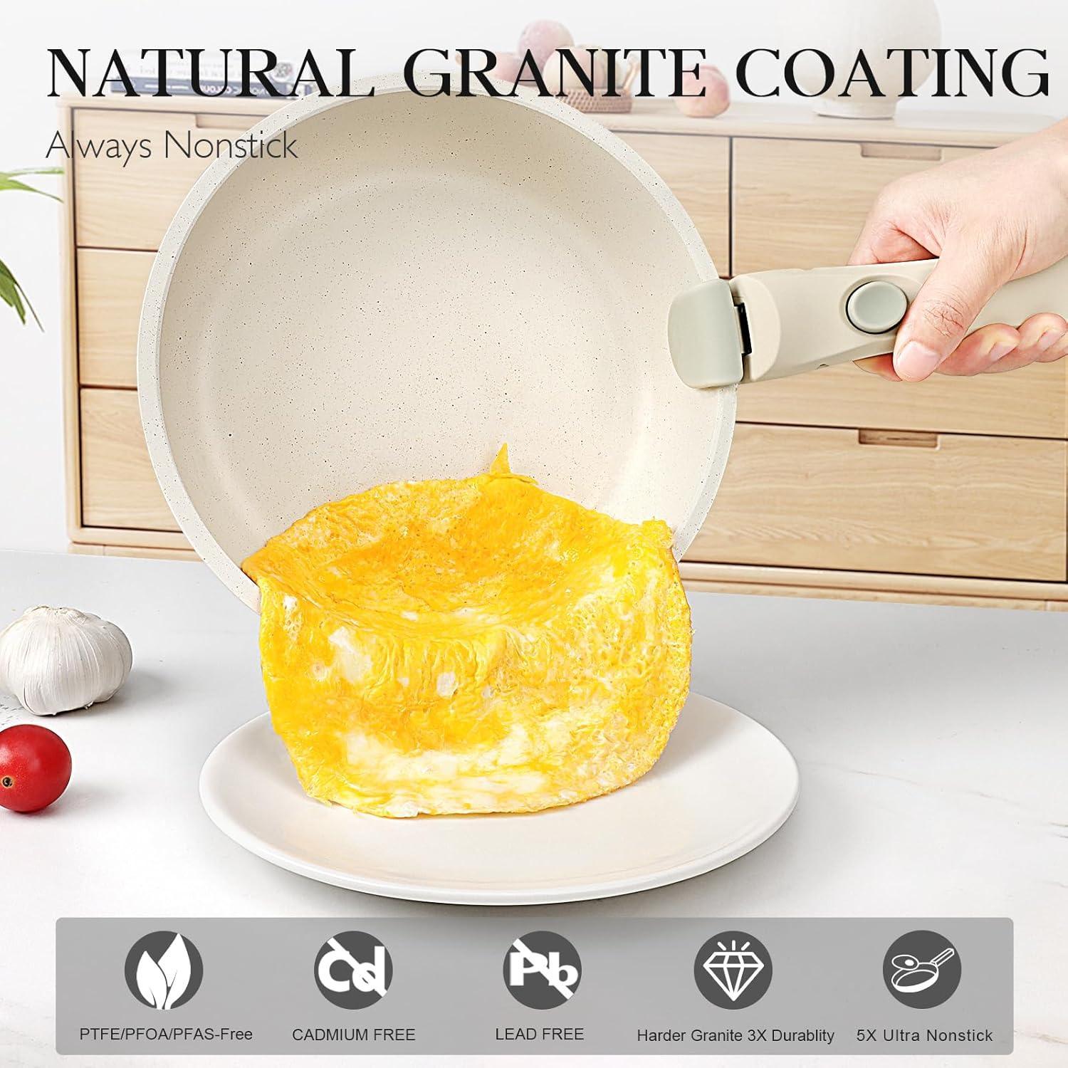 GiPP 11Pcs Pots and Pans Set Non Stick, Cookware Sets Nonstick Detachable Handle, Induction Kitchen Set Removable Handle, RV Cookware set, Oven Safe - GiPP Kitchenware