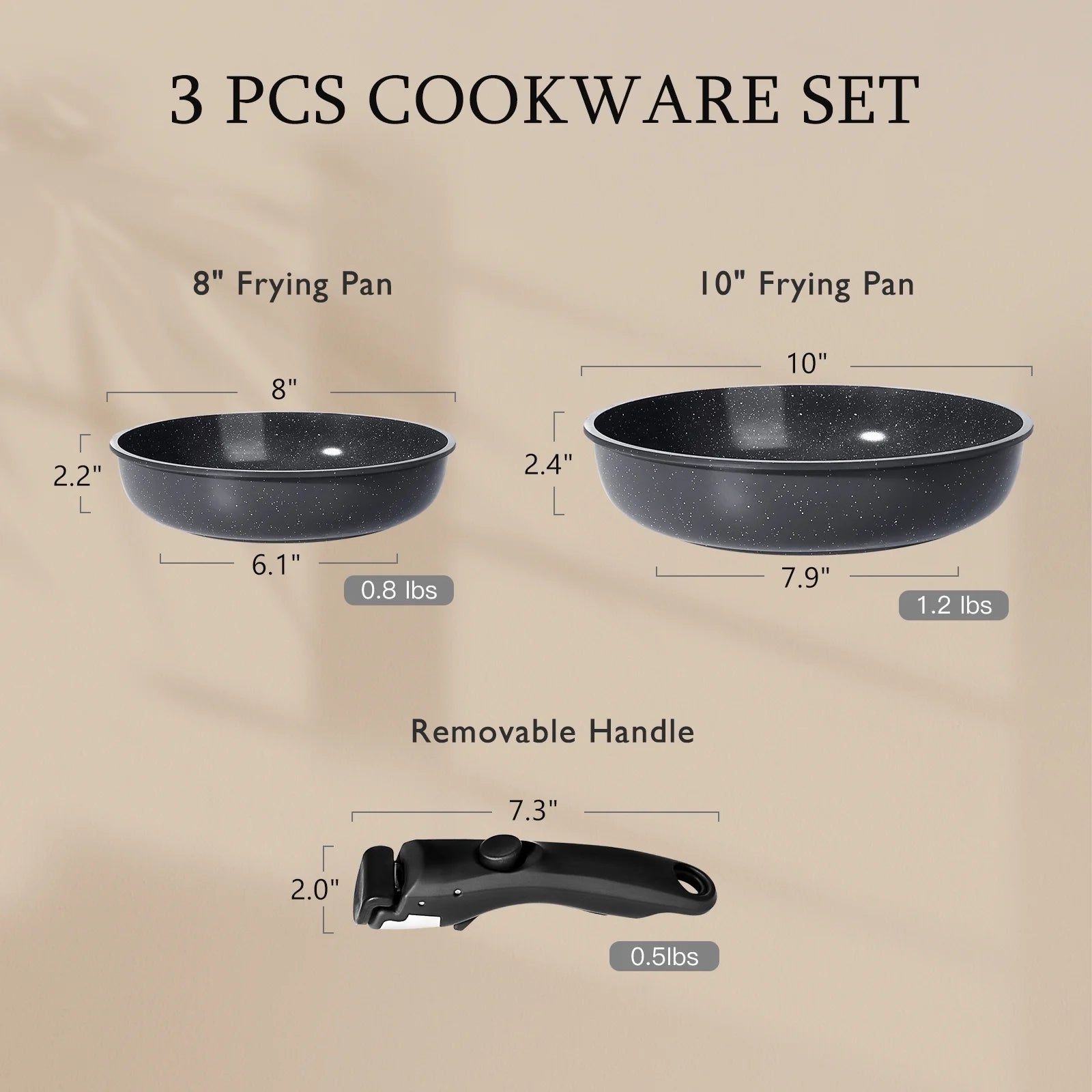 GiPP Juego de 3 ollas y sartenes con mango desmontable, utensilios de cocina de inducción antiadherentes, mango extraíble, utensilios de cocina aptos para horno RV, color blanco crema...