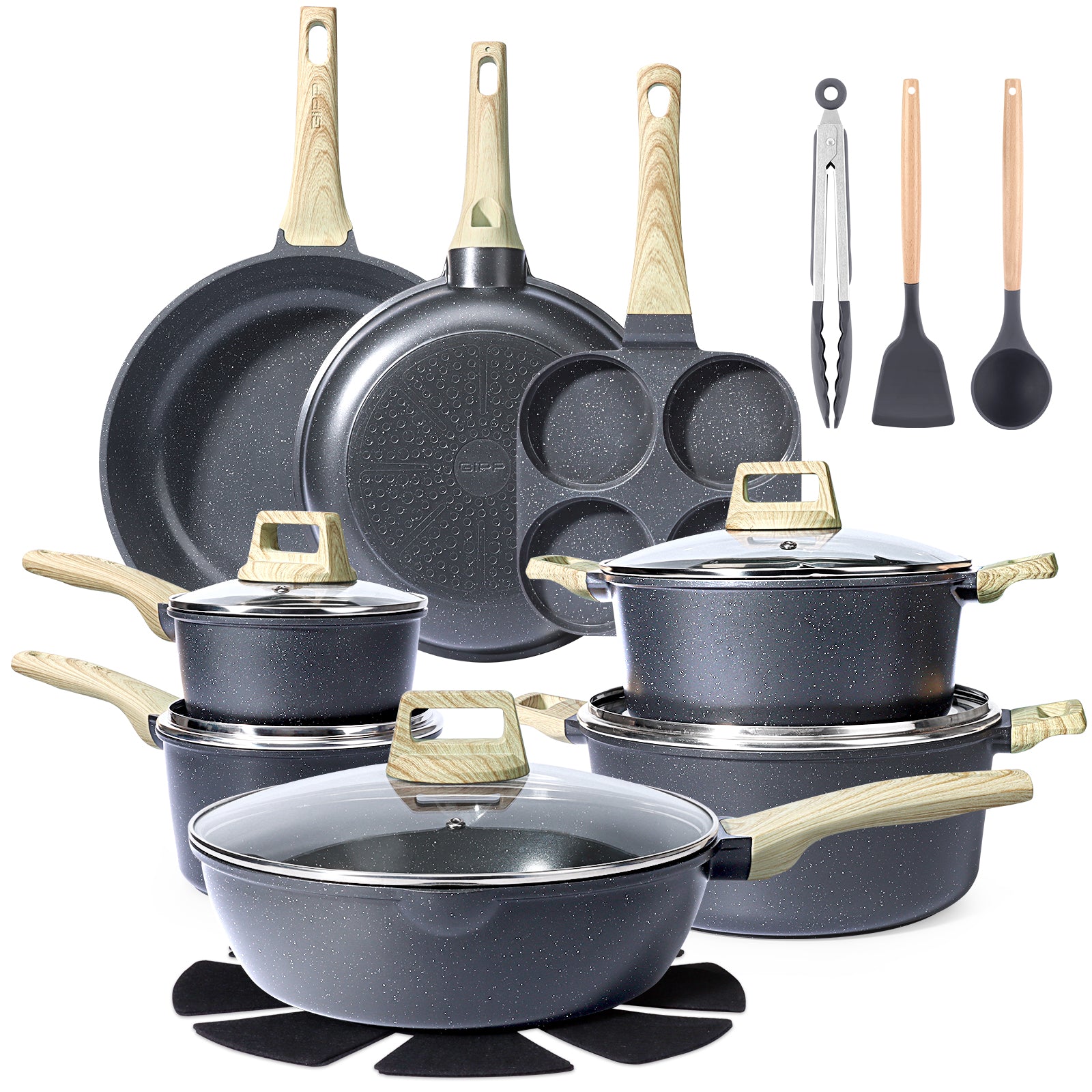 GIPP 22pcs Kitchen Cookware Sets, Ceramic Nonstick Pots and Pans Set,D
