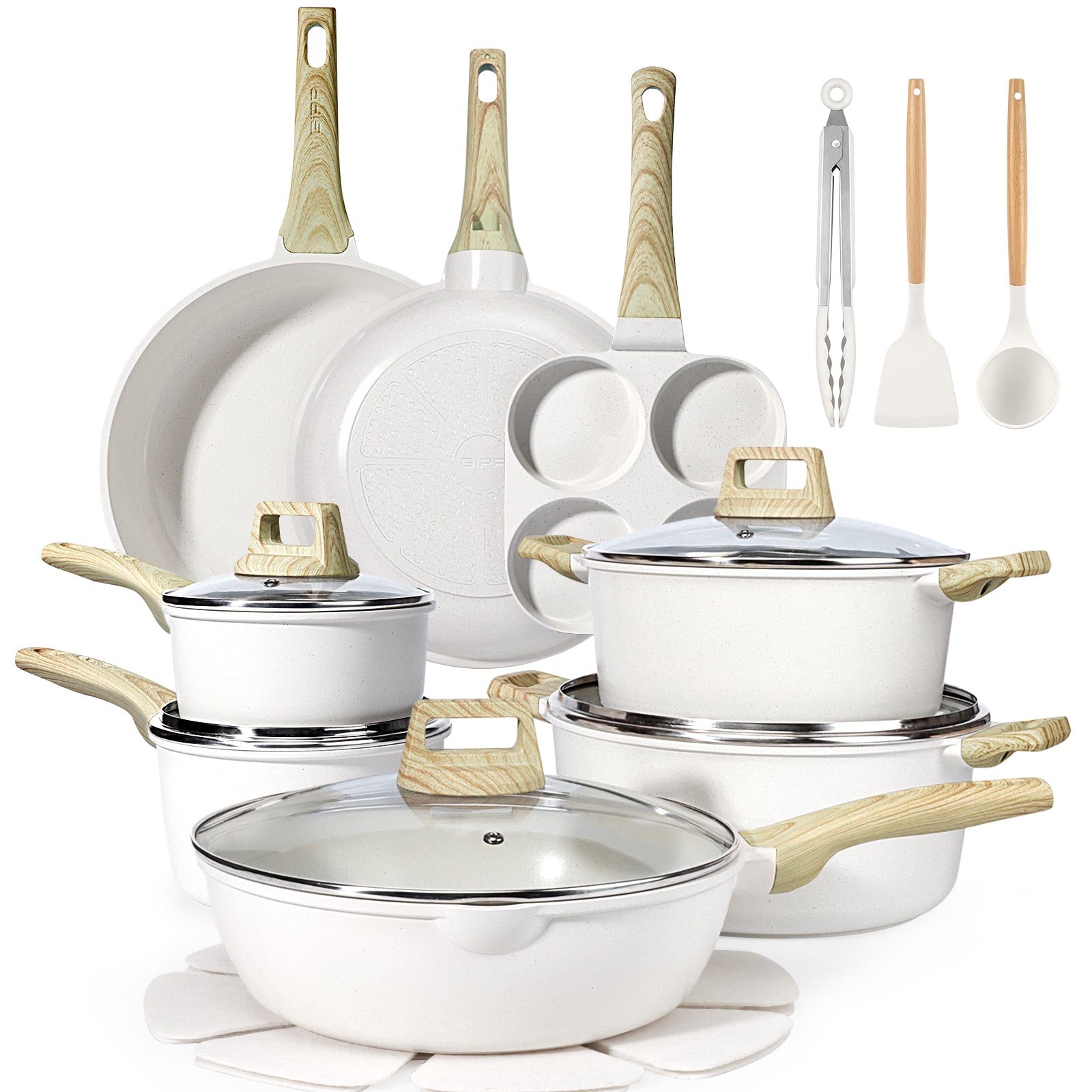 GiPP 21Pcs Nonstick Pots and Pans Set, Grey Granite, PFOS-Free