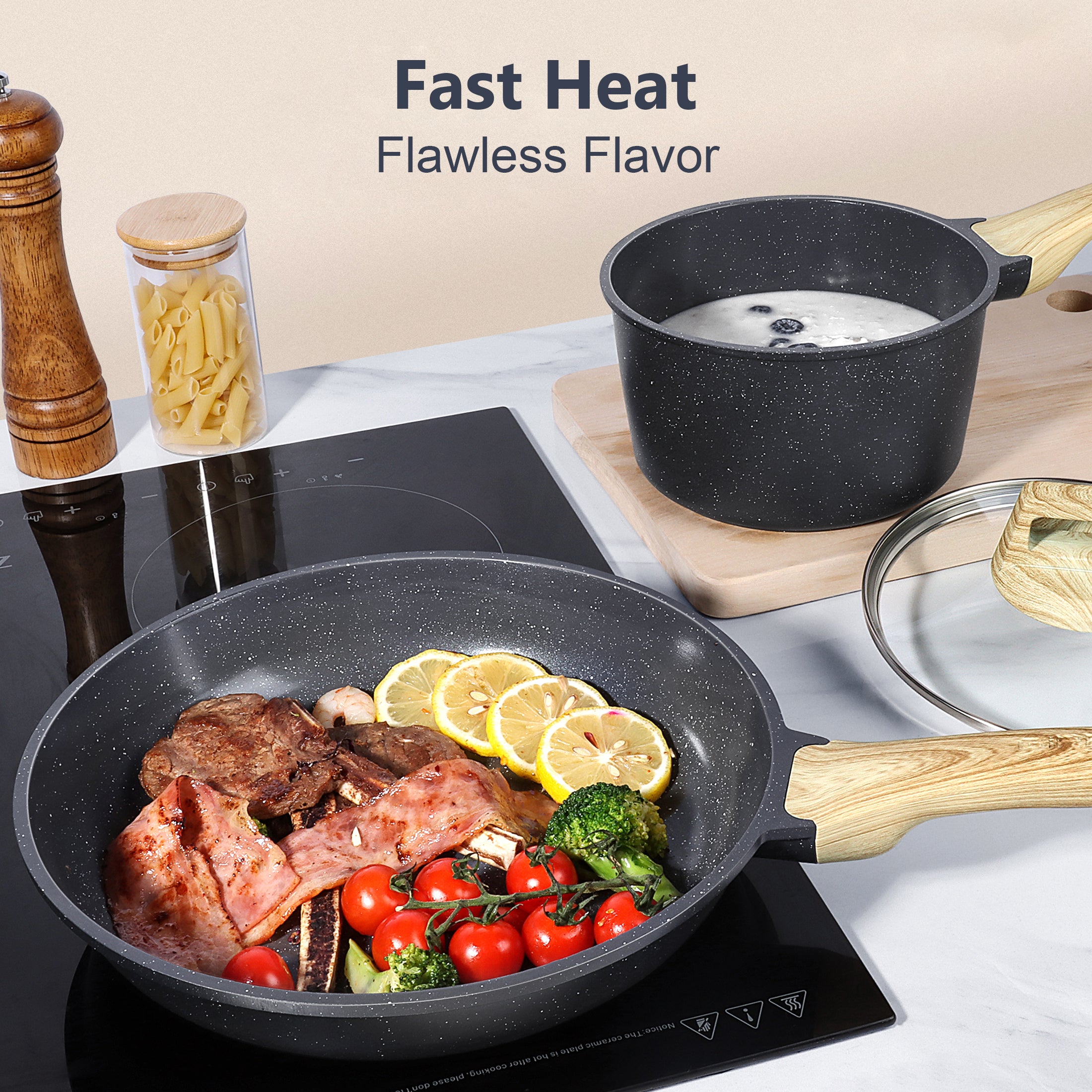 GIPP 18 Piece Kitchen Ceramic Cookware Sets,Pots and Pans Set Non stick ,Dishwasher Safe Induction Compatible, Kitchen Cooking Set