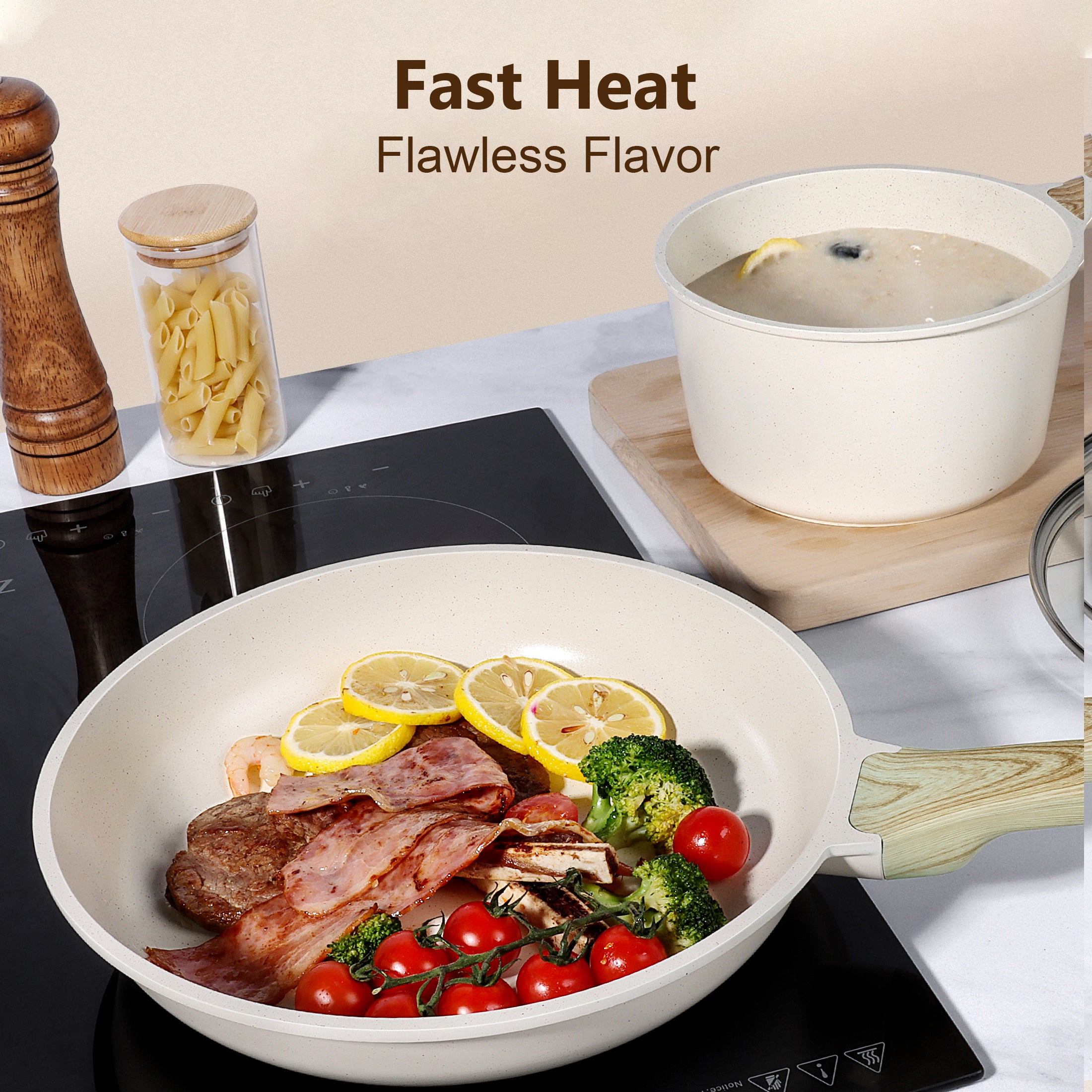 GIPP 18 Piece Kitchen Ceramic Cookware Sets,Pots and Pans Set Non stick ,Dishwasher Safe Induction Compatible, Kitchen Cooking Set