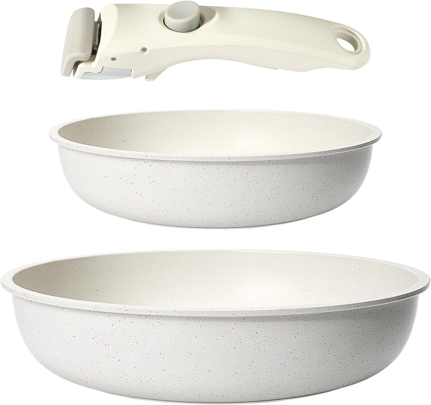 GiPP 5pcs Detachable Handle Pots and Pan Set, Nonstick Induction Cookware, Removable Handle, RV Oven Safe Cookware, Cream White - GiPP Kitchenware