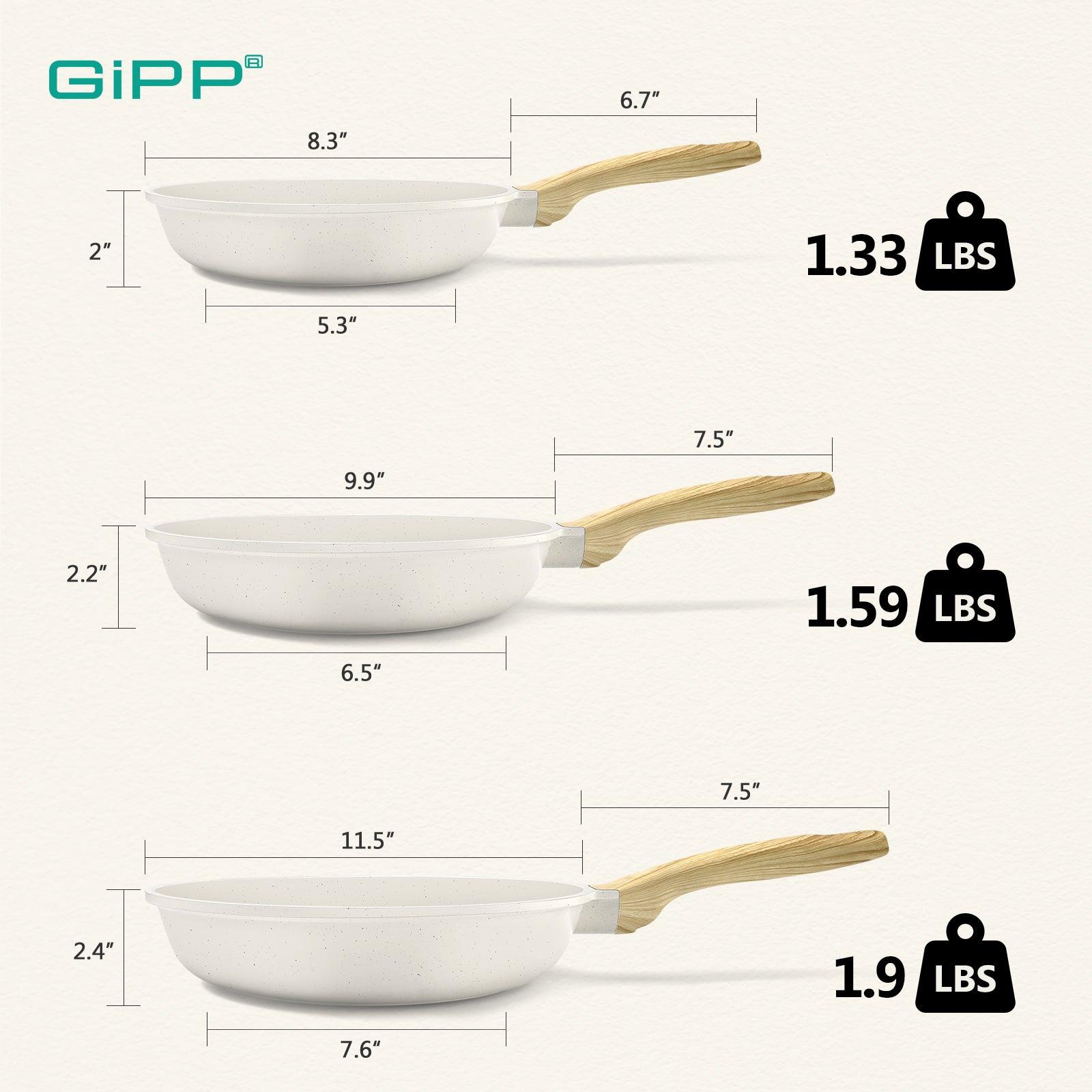 GiPP Nonstick Frying Pan Skillet Set- 8"&9.5"&11" Granite Non Stick Pans, Omelette Pan with Heat-Resistant Handle, Compatible with All Stovetops, PFOA Free - GiPP Kitchenware