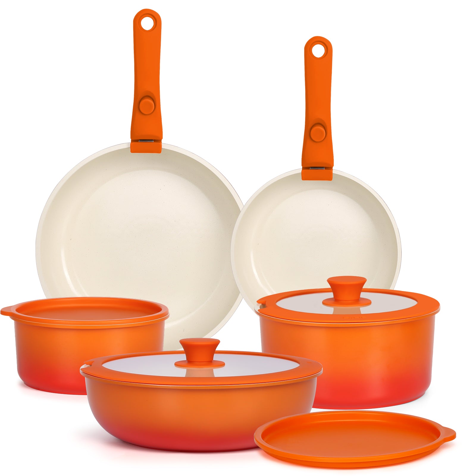 GIPP 11pcs Ceramic Cookware Sets, Pots and Pans Set Non Stick with Removable Handle, Oven & Dishwasher Safe,Induction Cookware, Kitchen Cooking Set for RV Trips and Camping