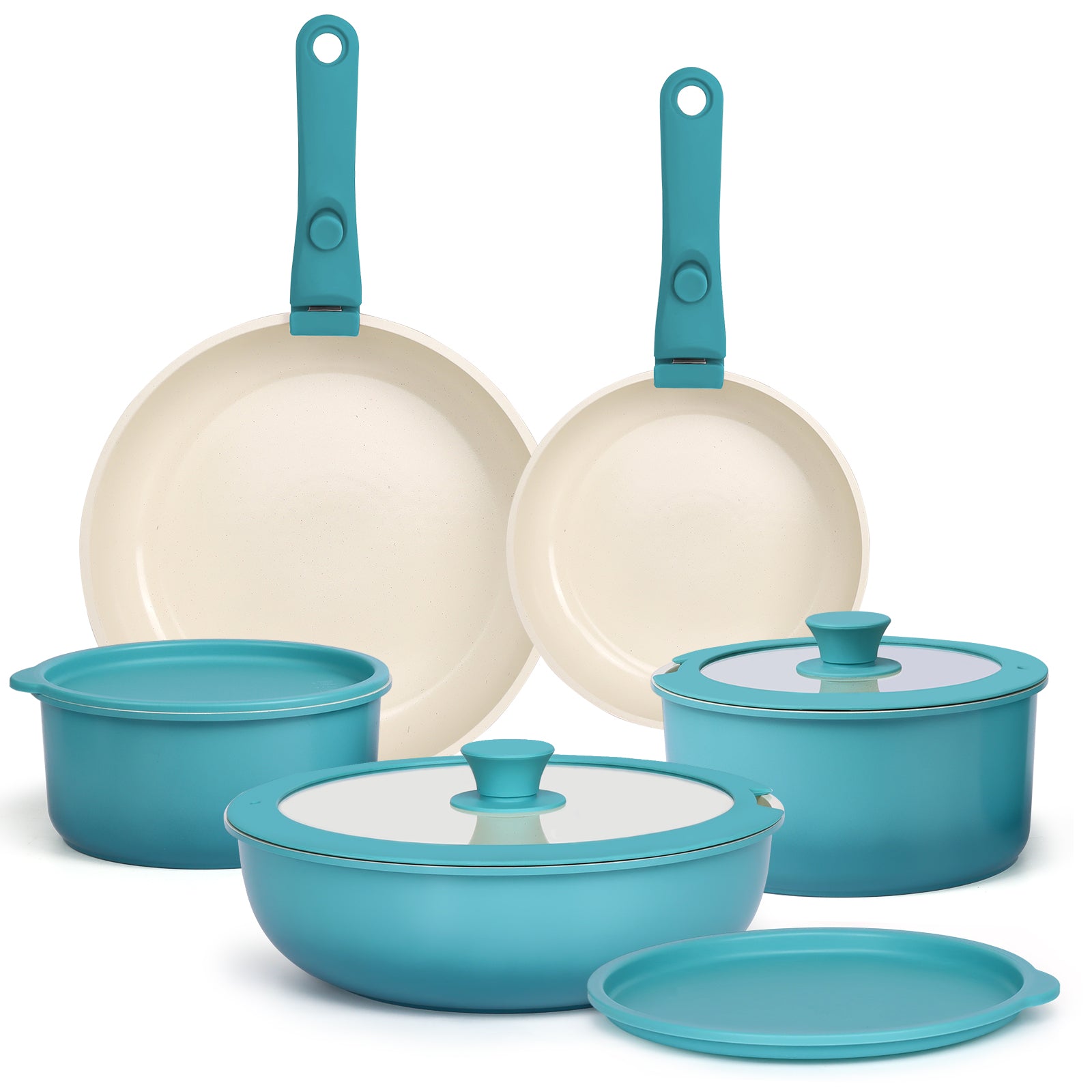 GIPP 11pcs Ceramic Cookware Sets, Pots and Pans Set Non Stick with Removable Handle, Oven & Dishwasher Safe,Induction Cookware, Kitchen Cooking Set for RV Trips and Camping