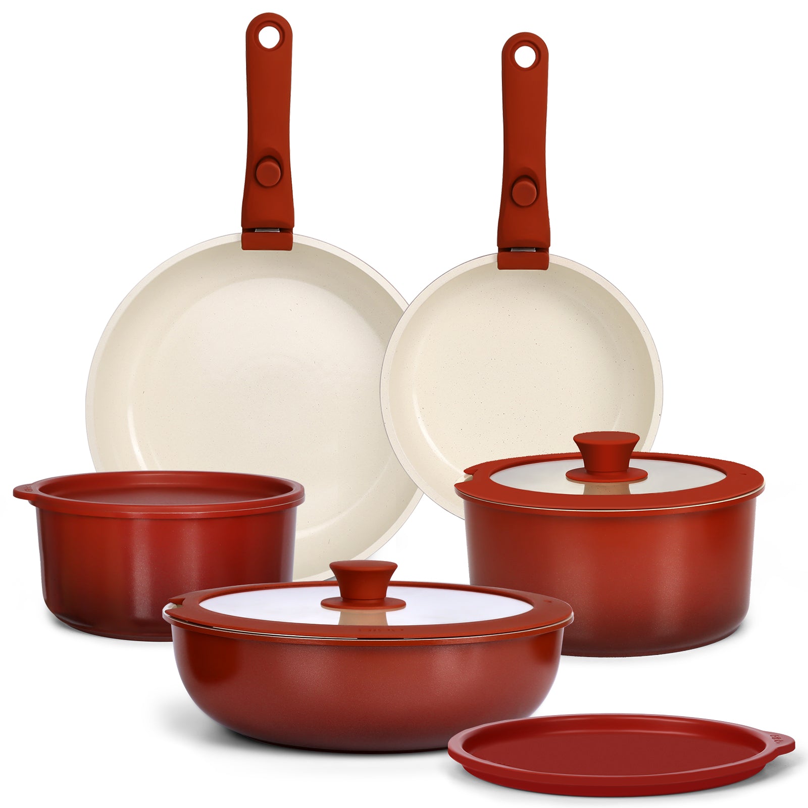 GIPP 11pcs Ceramic Cookware Sets, Pots and Pans Set Non Stick with Removable Handle, Oven & Dishwasher Safe,Induction Cookware, Kitchen Cooking Set for RV Trips and Camping