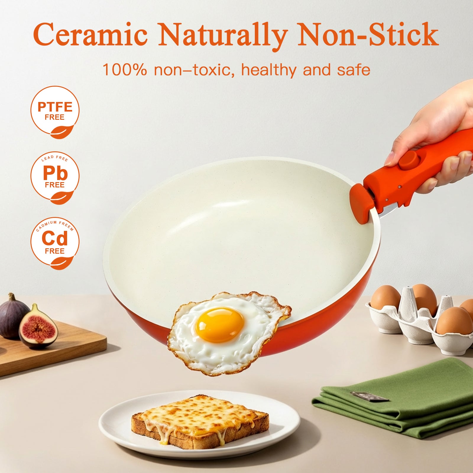 GIPP 5pcs Ceramic Pots and Pans Set Non Stick,Cookware Sets with Removable Handle, Oven & Dishwasher Safe,Induction Cookware,Kitchen Cooking set