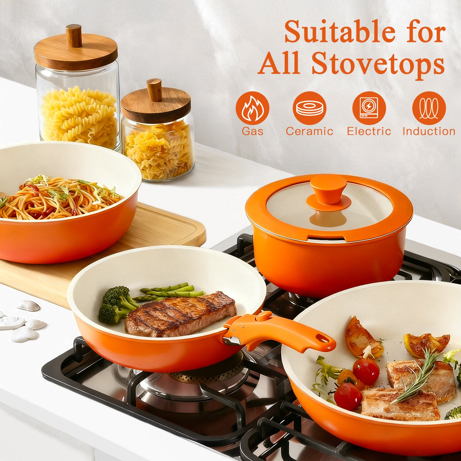 GIPP 11pcs Ceramic Cookware Sets, Pots and Pans Set Non Stick with Removable Handle, Oven & Dishwasher Safe,Induction Cookware, Kitchen Cooking Set for RV Trips and Camping