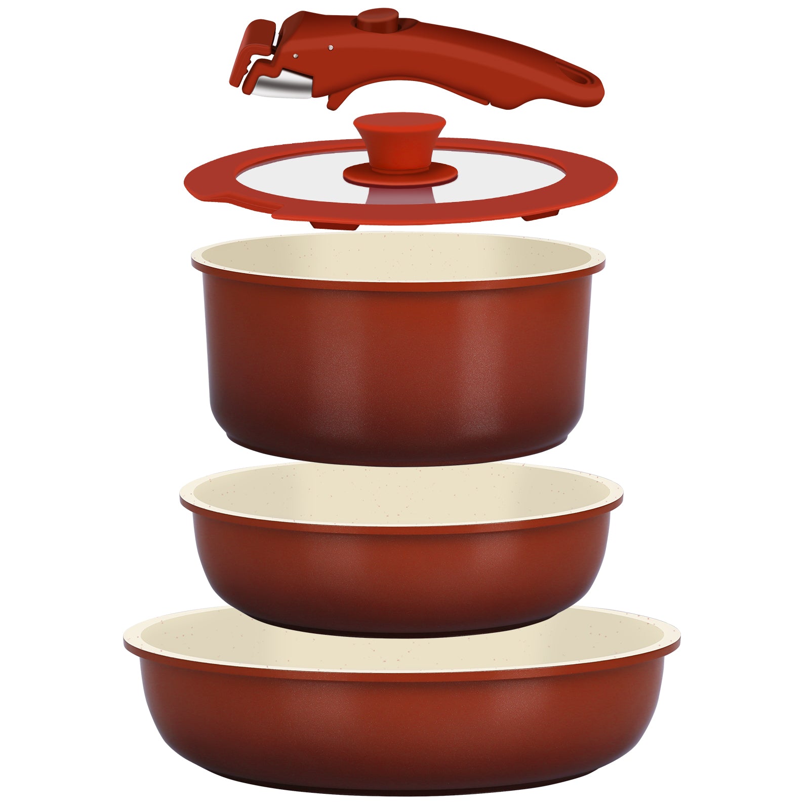 GIPP 5pcs Ceramic Pots and Pans Set Non Stick,Cookware Sets with Removable Handle, Oven & Dishwasher Safe,Induction Cookware,Kitchen Cooking set