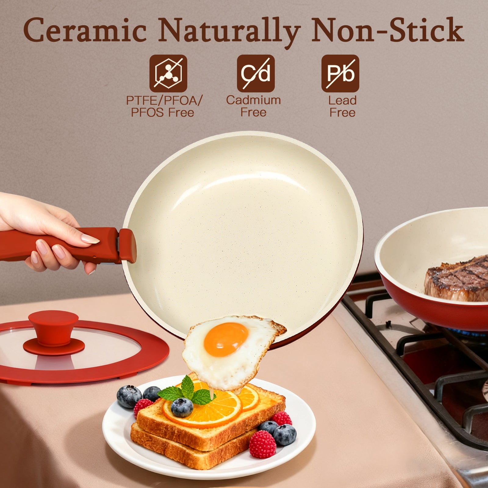 GIPP 11pcs Ceramic Cookware Sets, Pots and Pans Set Non Stick with Removable Handle, Oven & Dishwasher Safe,Induction Cookware, Kitchen Cooking Set for RV Trips and Camping