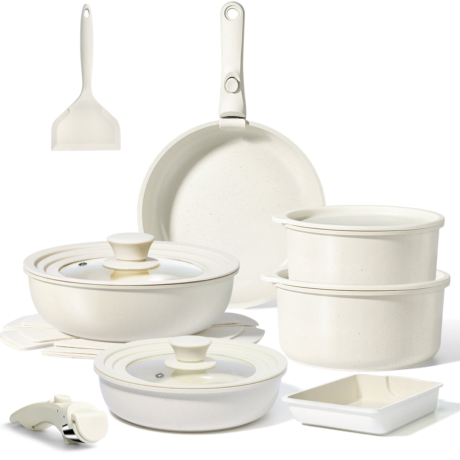 GIPP 17 Piece Large Size 11inch Ceramic Nonstick Pots and Pans Set,Cookware Set with Detachable Handles, Oven Dishwashers Safe,Induction Compatible,RV Kitchen Cooking Set