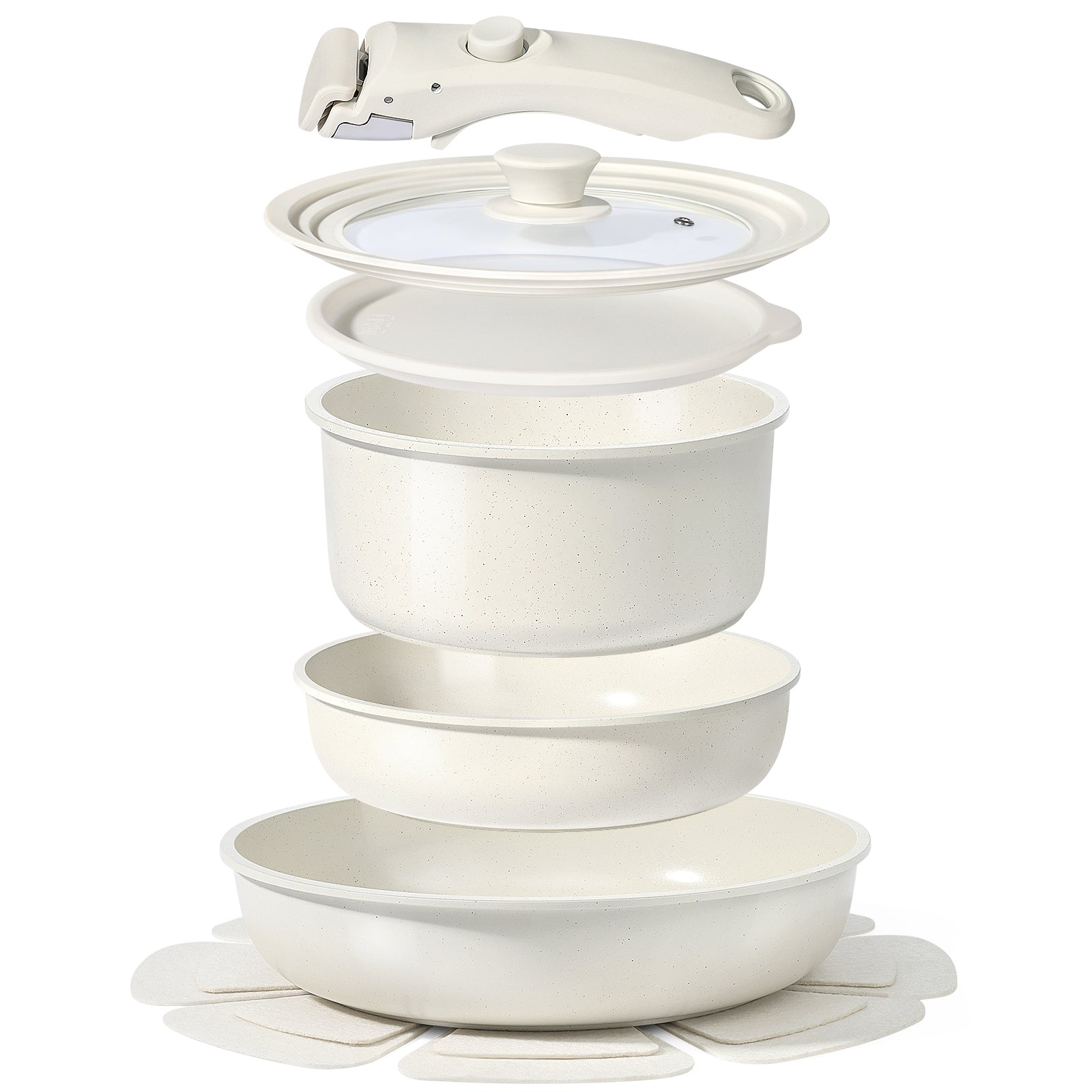 GIPP 8pcs Cookware Sets with Removable Handle, Ceramic Cookware Sets Oven & Dishwasher Safe,Pots and Pans Set Non Stick,Induction Cookware,Kitchen Cooking set