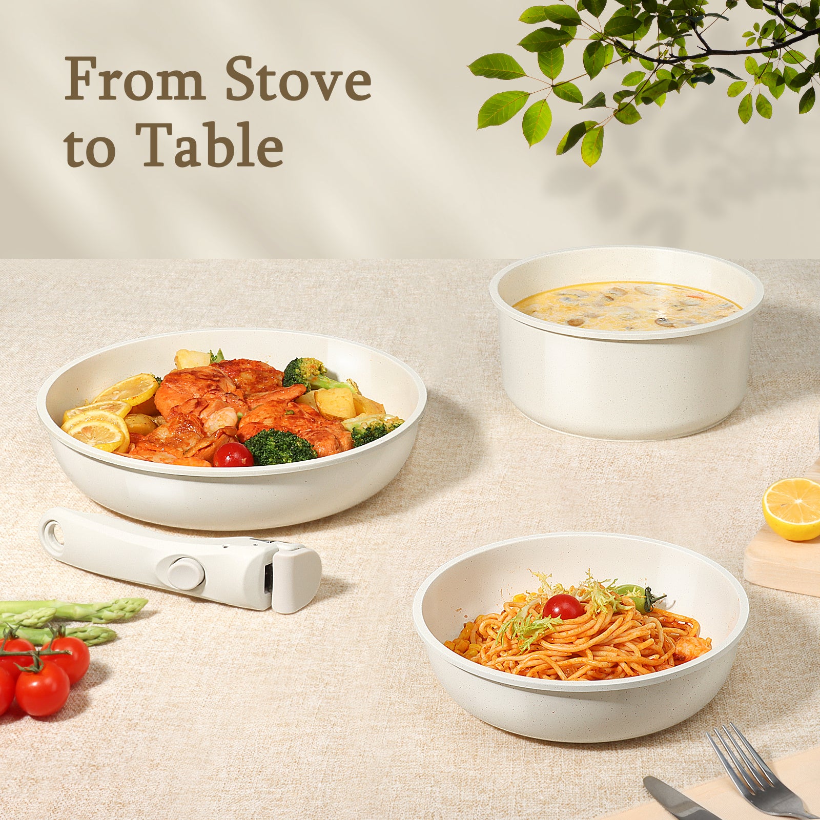 GIPP Large Size 21 Piece Pots and Pans Set Non Stick,with 12 inch Frying Pan,Cookware Set with Detachable Handles, Safe for Ovens and Dishwashers,Induction Cookers RV Kitchen