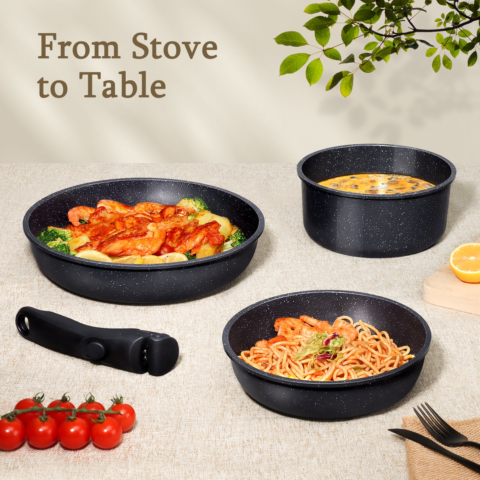 GIPP Large Size 21 Piece Pots and Pans Set Non Stick,with 12 inch Frying Pan,Cookware Set with Detachable Handles, Safe for Ovens and Dishwashers,Induction Cookers RV Kitchen