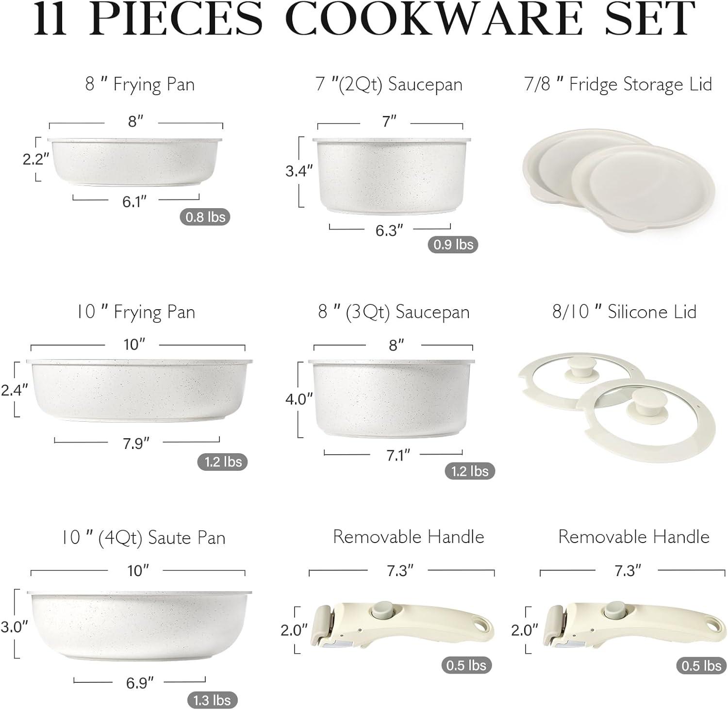 GiPP 5pcs Detachable Handle Pots and Pan Set, Nonstick Induction Cookware, Removable Handle, RV Oven Safe Cookware, Cream White - GiPP Kitchenware