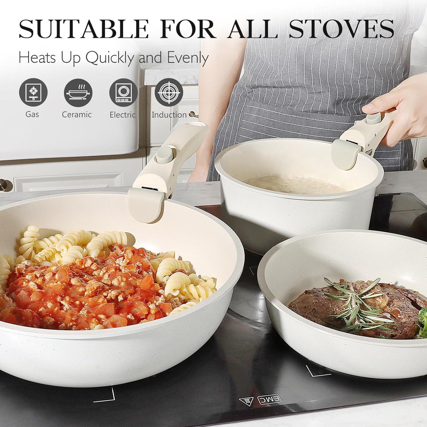 GiPP 11Pcs Pots and Pans Set Non Stick, Cookware Sets Nonstick Detachable Handle, Induction Kitchen Set Removable Handle, RV Cookware set, Oven Safe - GiPP Kitchenware