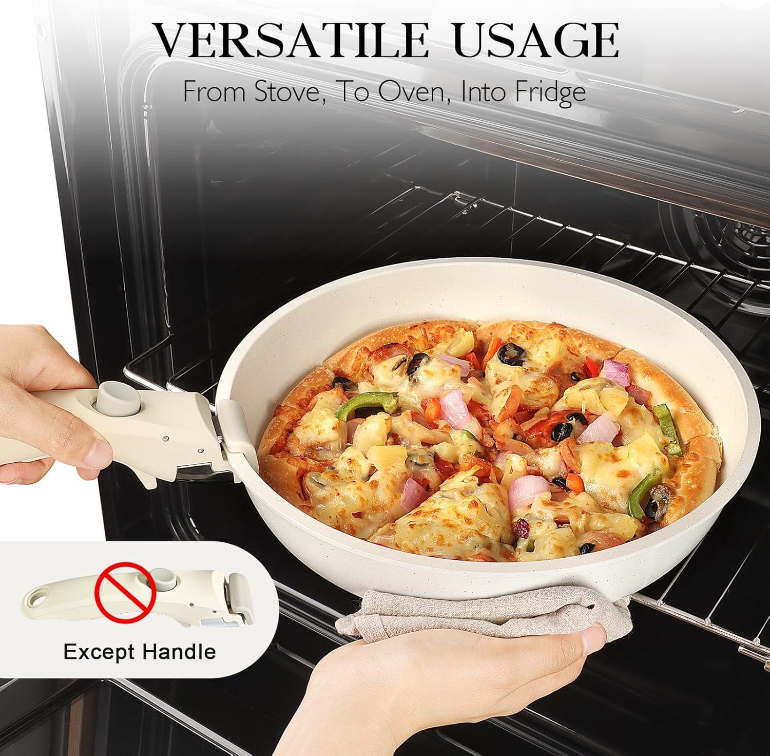GiPP 5pcs Detachable Handle Pots and Pan Set, Nonstick Induction Cookware, Removable Handle, RV Oven Safe Cookware, Cream White - GiPP Kitchenware