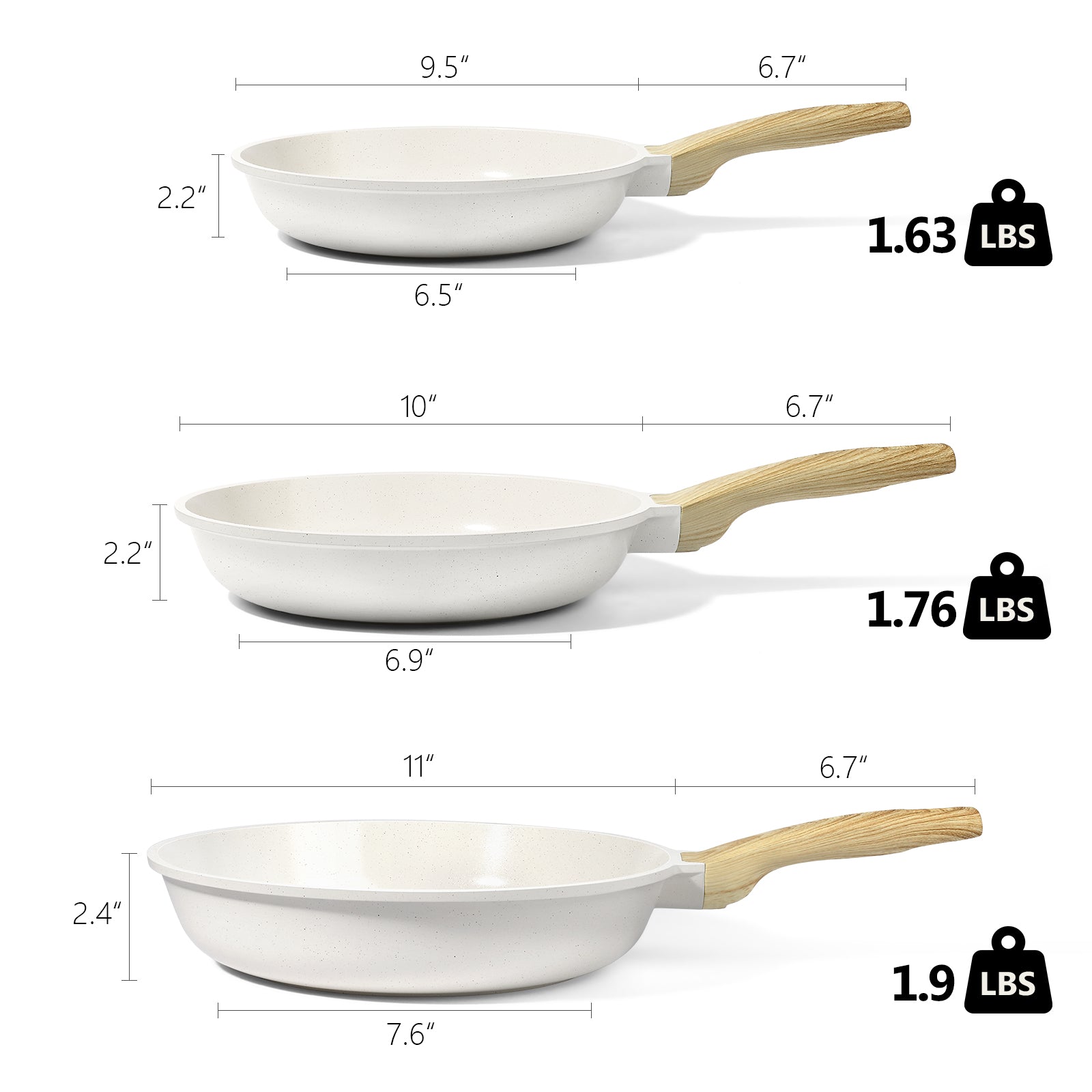 GIPP 3 Pcs Non Stick Frying Pan Set, 9.5”, 10”, 11” Ceramic Cookware with Induction Compatible,Dishwasher Safe,Kitchen Cooking Skillet Pans Set
