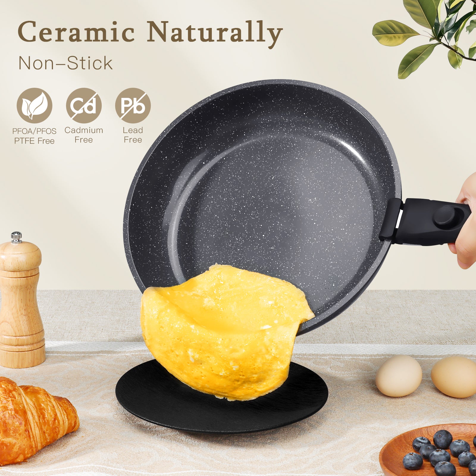 GIPP 21 Piece Ceramic Pots and Pans Set Non Stick, Cookware Set with Detachable Handles, Safe for Ovens and Dishwashers,Induction Cookers RV Kitchen