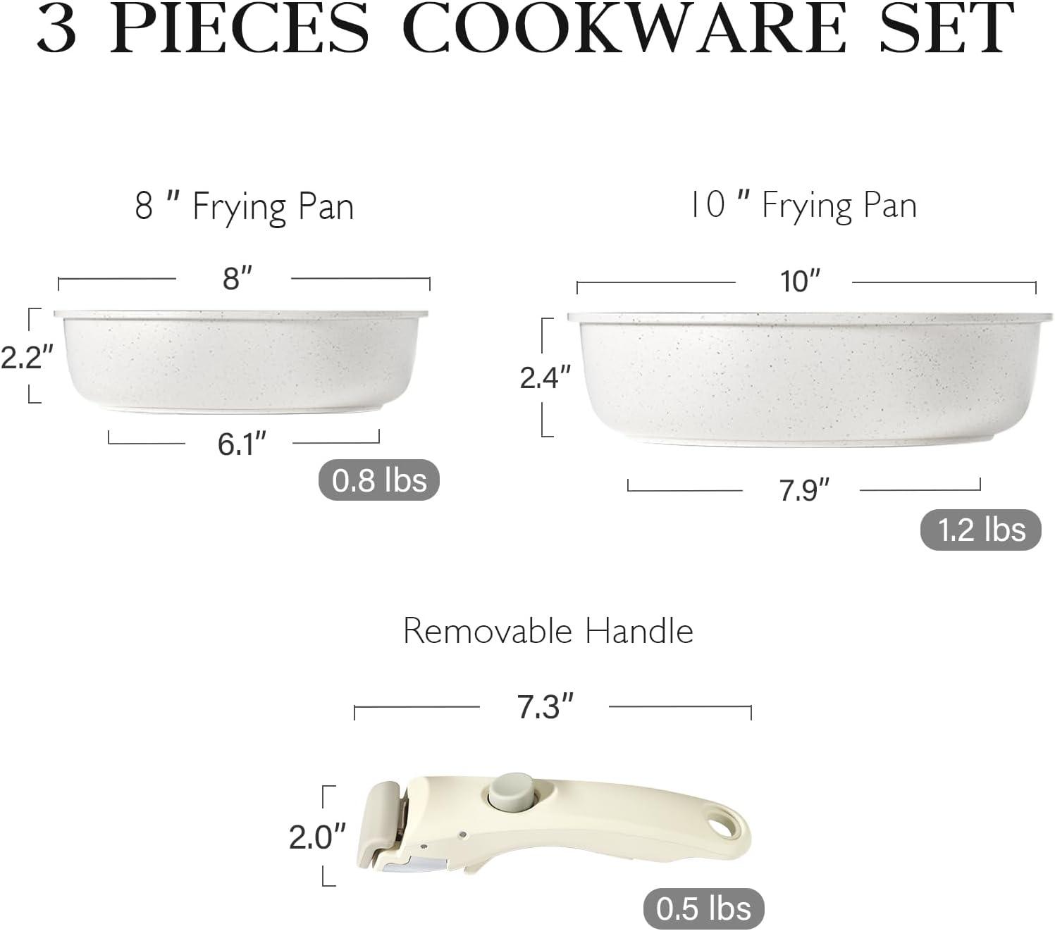 GiPP 3pcs Detachable Handle Pots and Pan Set, Nonstick Induction Cookware, Removable Handle, RV Oven Safe Cookware, Cream White… - GiPP Kitchenware