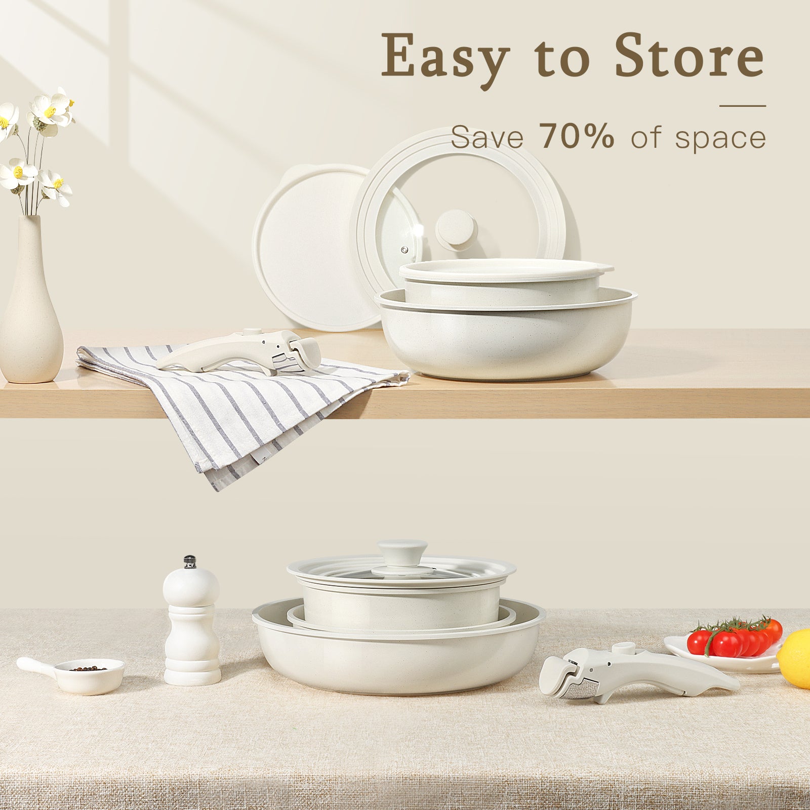 GIPP Large Size 21 Piece Pots and Pans Set Non Stick,with 12 inch Frying Pan,Cookware Set with Detachable Handles, Safe for Ovens and Dishwashers,Induction Cookers RV Kitchen