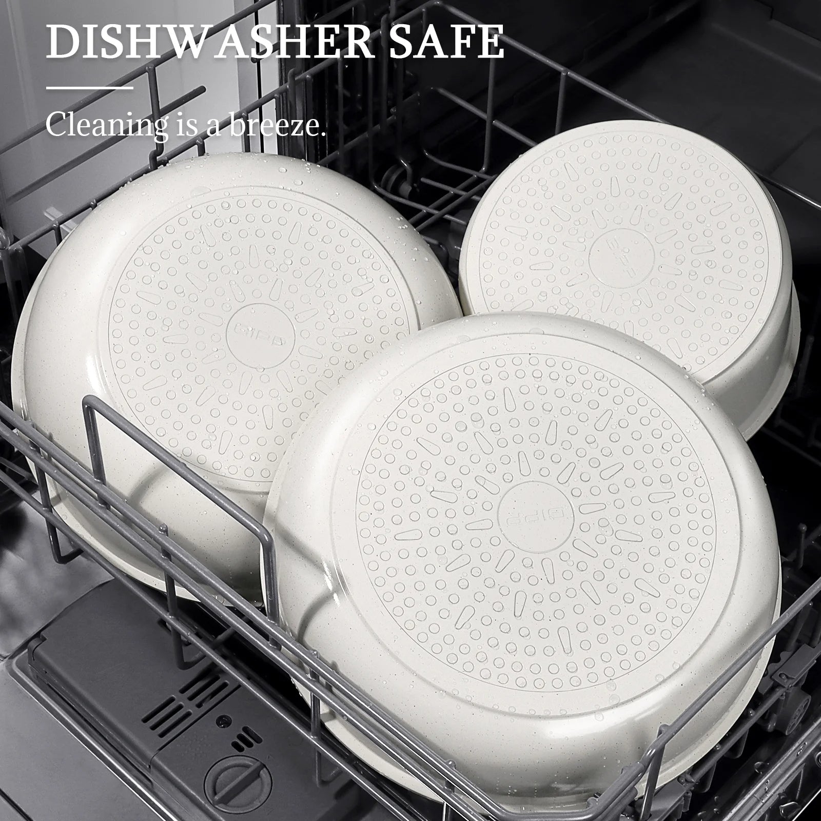 GiPP Juego de 3 ollas y sartenes con mango desmontable, utensilios de cocina de inducción antiadherentes, mango extraíble, utensilios de cocina aptos para horno RV, color blanco crema...