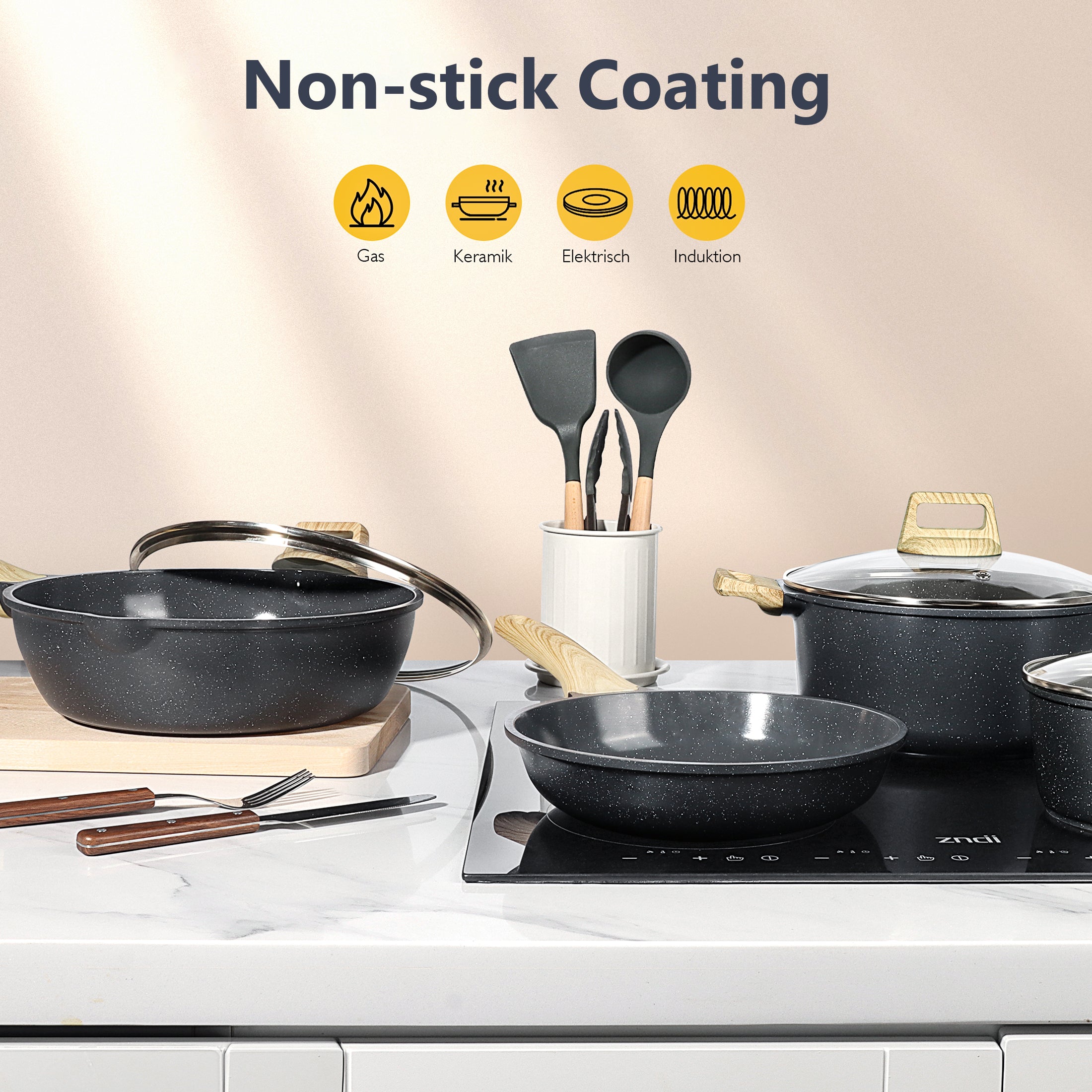 GIPP 22pcs Kitchen Cookware Sets, Ceramic Nonstick Pots and Pans Set,Dishwasher Safe Induction Cookware