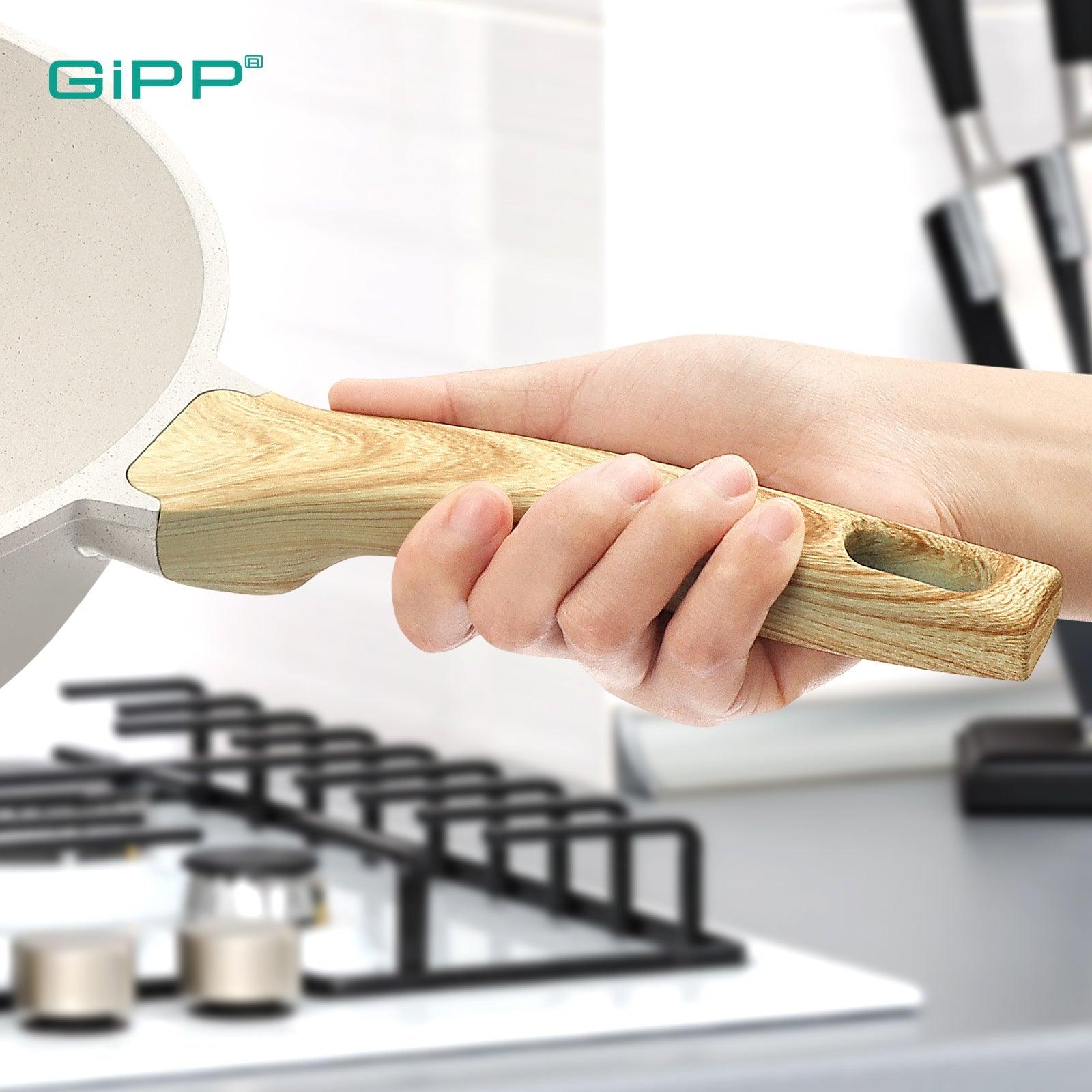 GiPP Nonstick Deep Frying Pan - 11 Inch Saute Pan with Lid Granite Induction Cookware, 4.5Qt Non Stick Working Pan Skillet, PFOA PFOS APEO Free, White - GiPP Kitchenware