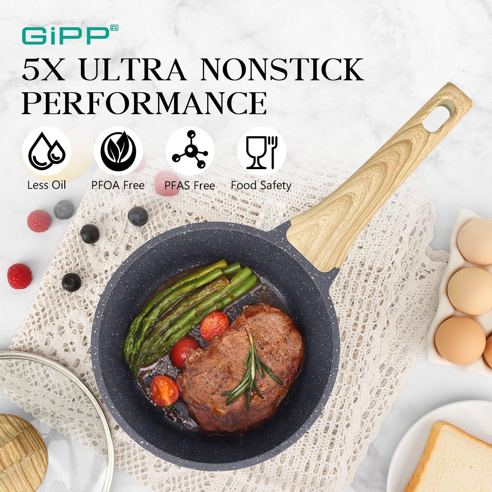 GiPP Nonstick Sauce Pan Set with Lid, 1.5QT+2.5QT Granite Sauce Pot Cooking Pots Set, Multipurpose Small Saucepan Induction Pots, PFOA Free - GiPP Kitchenware