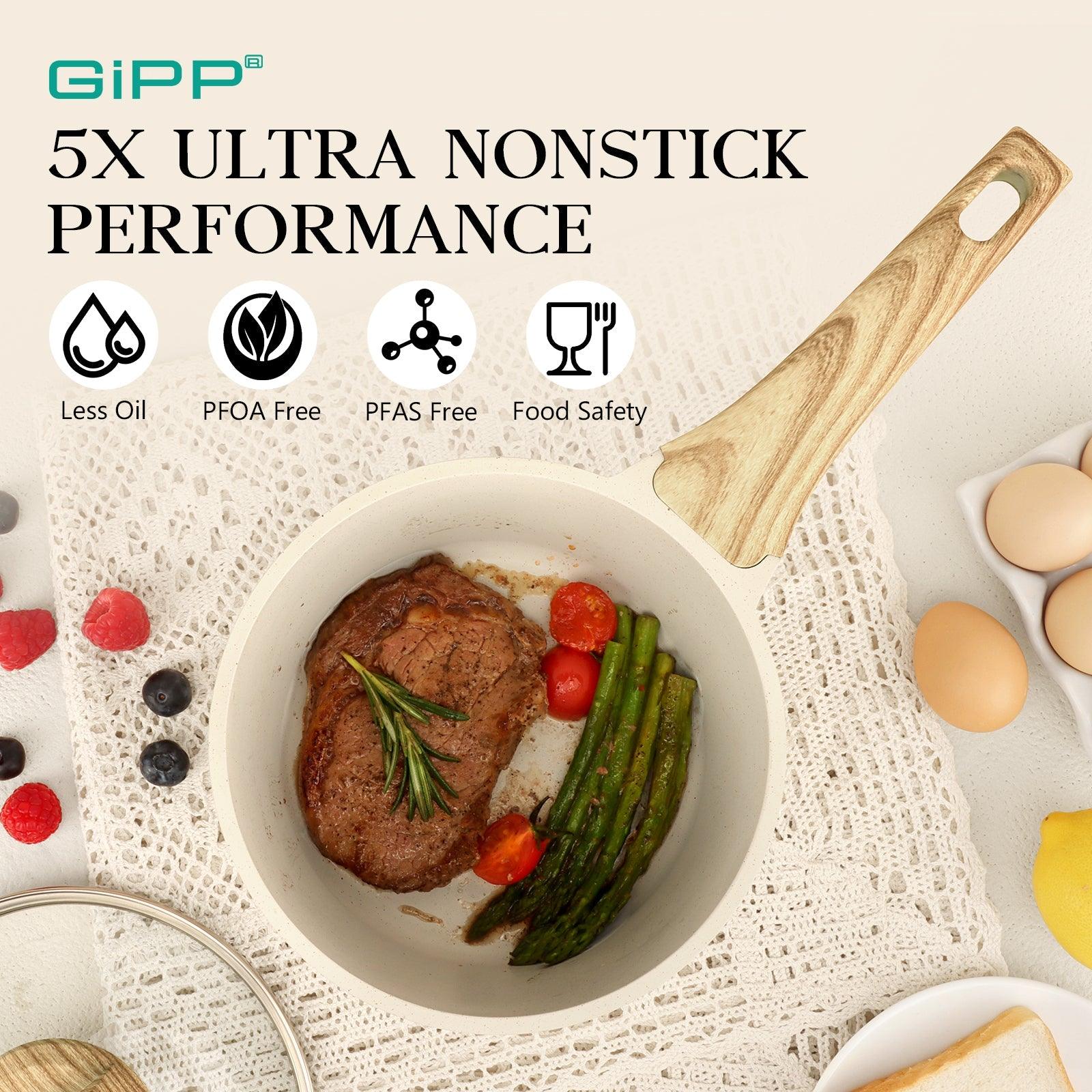 GiPP Nonstick Sauce Pan Set with Lid, 1.5QT+2.5QT Granite Sauce Pot Cooking Pots Set, Multipurpose Small Saucepan Induction Pots, PFOA Free - GiPP Kitchenware
