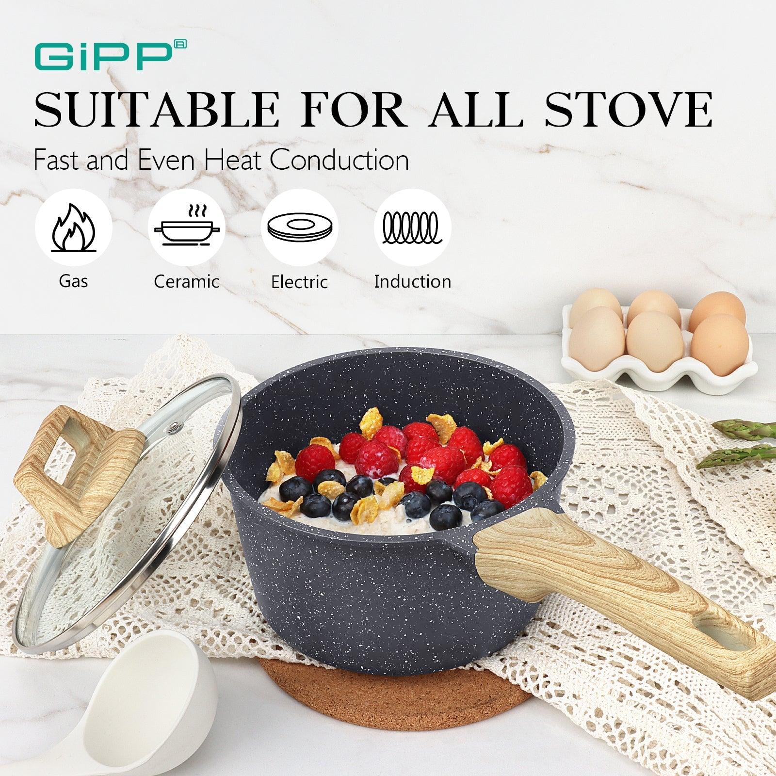 GiPP Nonstick Sauce Pan with Lid, 1.5QT/2.5QT/4QT Small Pot Non Stick Granite, Multipurpose Small Saucepan Small Kitchen Pots Induction Pot, PFOA Free - GiPP Kitchenware