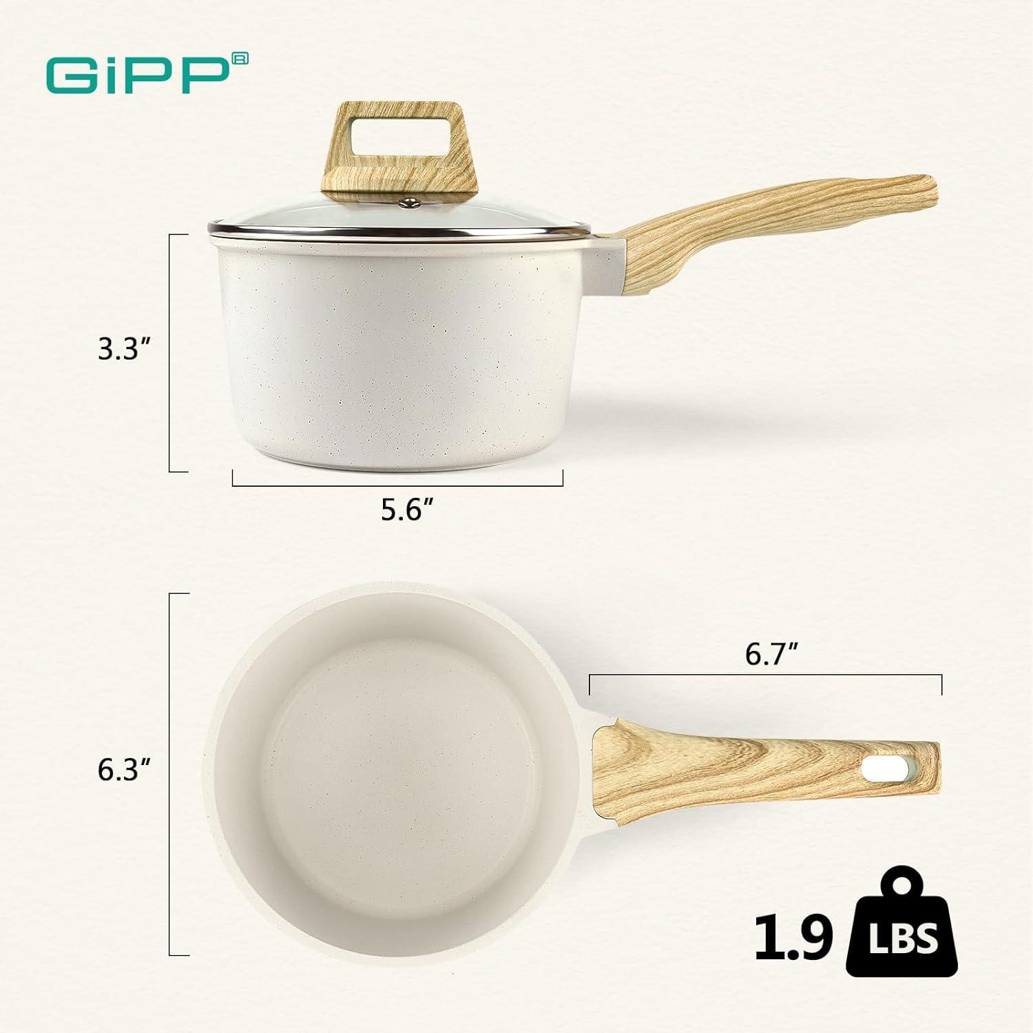 GiPP Nonstick Sauce Pan with Lid, 1.5QT/2.5QT/4QT Small Pot Non Stick Granite, Multipurpose Small Saucepan Small Kitchen Pots Induction Pot, PFOA Free - GiPP Kitchenware