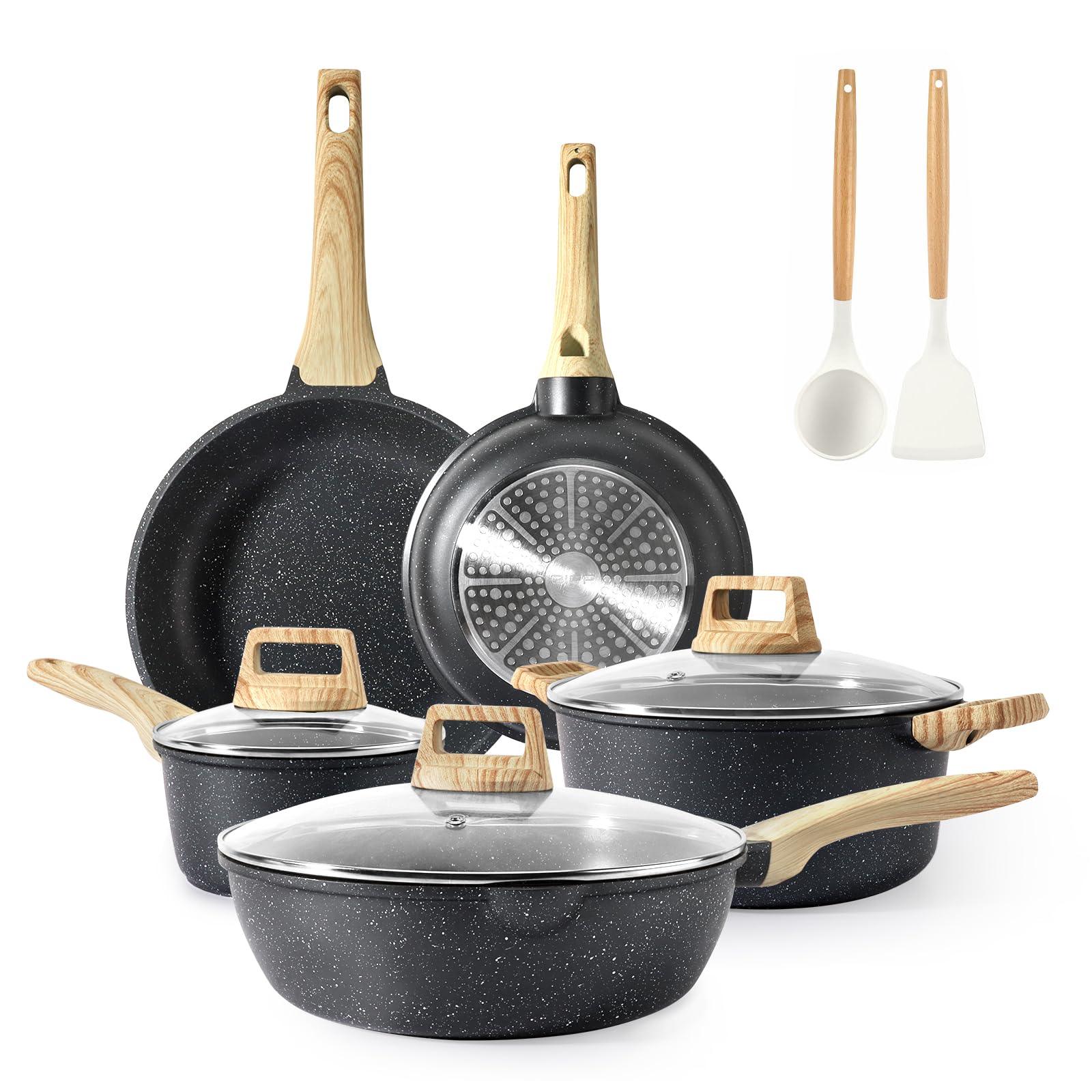 GiPP Pots and Pans Set Non Stick - 10 Pcs White Granite Kitchen Cookware Sets Nonstick Induction Cookware Cooking Pan Set with Frying Pans, Saucepans and Silicone Utensils, PFOS & PFOA Free - GiPP Kitchenware