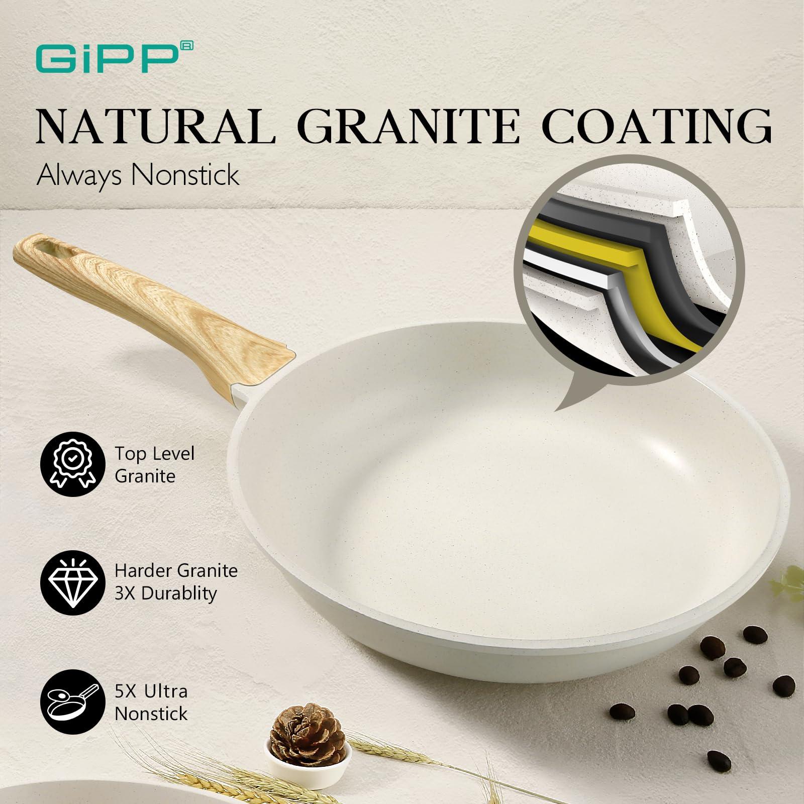 GiPP Pots and Pans Set Non Stick - 10 Pcs White Granite Kitchen Cookware Sets Nonstick Induction Cookware Non-toxic Cooking Pan Set with Lids, PFOS and PFOA Free - GiPP Kitchenware