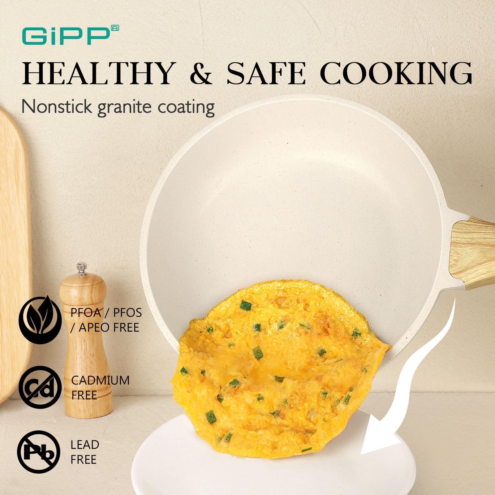 GiPP Pots and Pans Set Non Stick - 10 Pcs White Granite Kitchen Cookware Sets Nonstick Induction Cookware Non-toxic Cooking Pan Set with Lids, PFOS and PFOA Free - GiPP Kitchenware