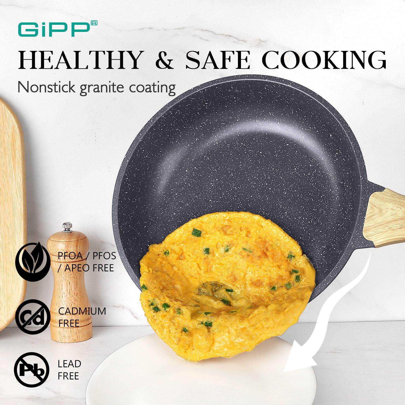 GiPP Pots and Pans Set Non Stick - 10 Pcs White Granite Kitchen Cookware Sets Nonstick Induction Cookware Non-toxic Cooking Pan Set with Lids, PFOS and PFOA Free - GiPP Kitchenware
