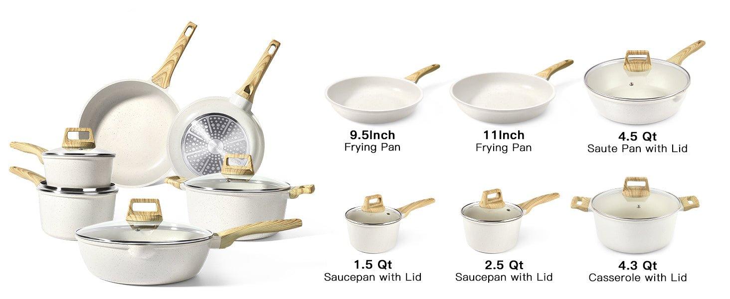 GiPP Pots and Pans Set Non Stick - 10 Pcs White Granite Kitchen Cookware Sets Nonstick Induction Cookware Non-toxic Cooking Pan Set with Lids, PFOS and PFOA Free - GiPP Kitchenware