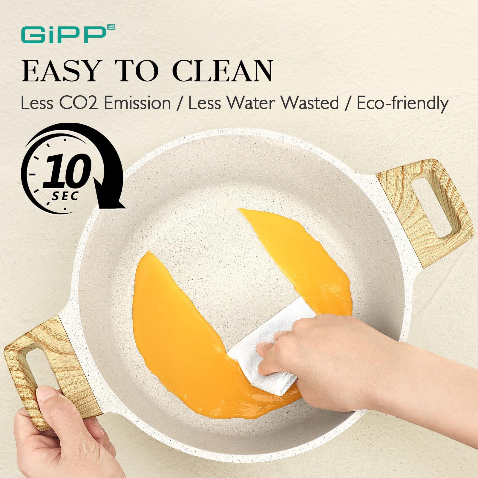 GiPP Pots and Pans Set Non Stick - 10 Pcs White Granite Kitchen Cookware Sets Nonstick Induction Cookware Non-toxic Cooking Pan Set with Lids, PFOS and PFOA Free - GiPP Kitchenware