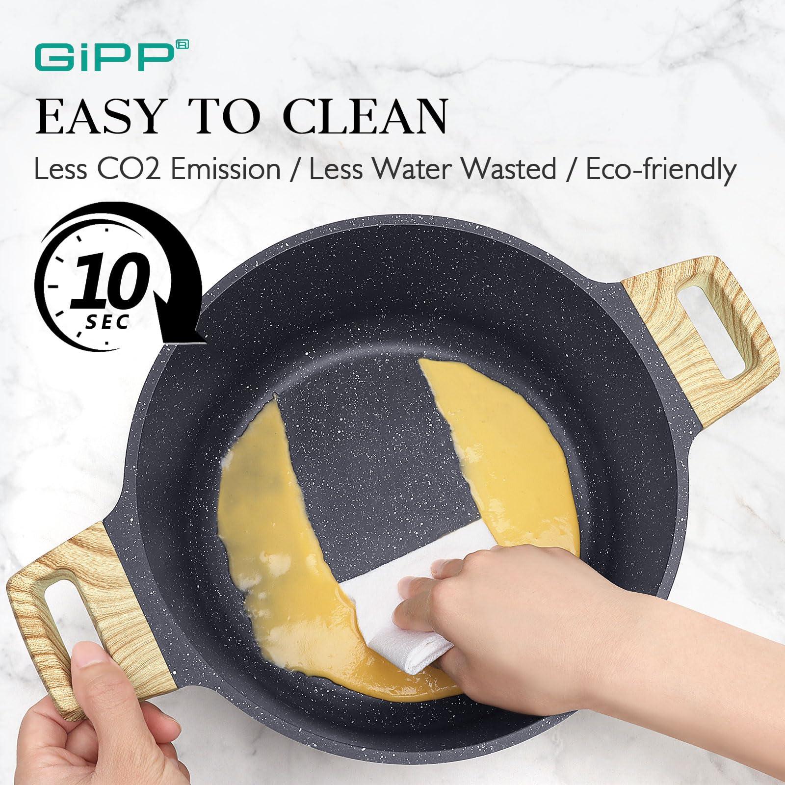 GiPP Pots and Pans Set Non Stick - 10 Pcs White Granite Kitchen Cookware Sets Nonstick Induction Cookware Non-toxic Cooking Pan Set with Lids, PFOS and PFOA Free - GiPP Kitchenware